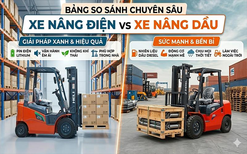 Nên Mua Xe Nâng Điện Hay Xe Nâng Dầu? 4 so sánh xe nâng điện và xe nâng dầu